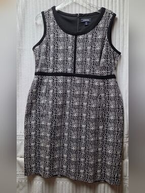 Lands' End Black and White Textured Midi Sheath Dress